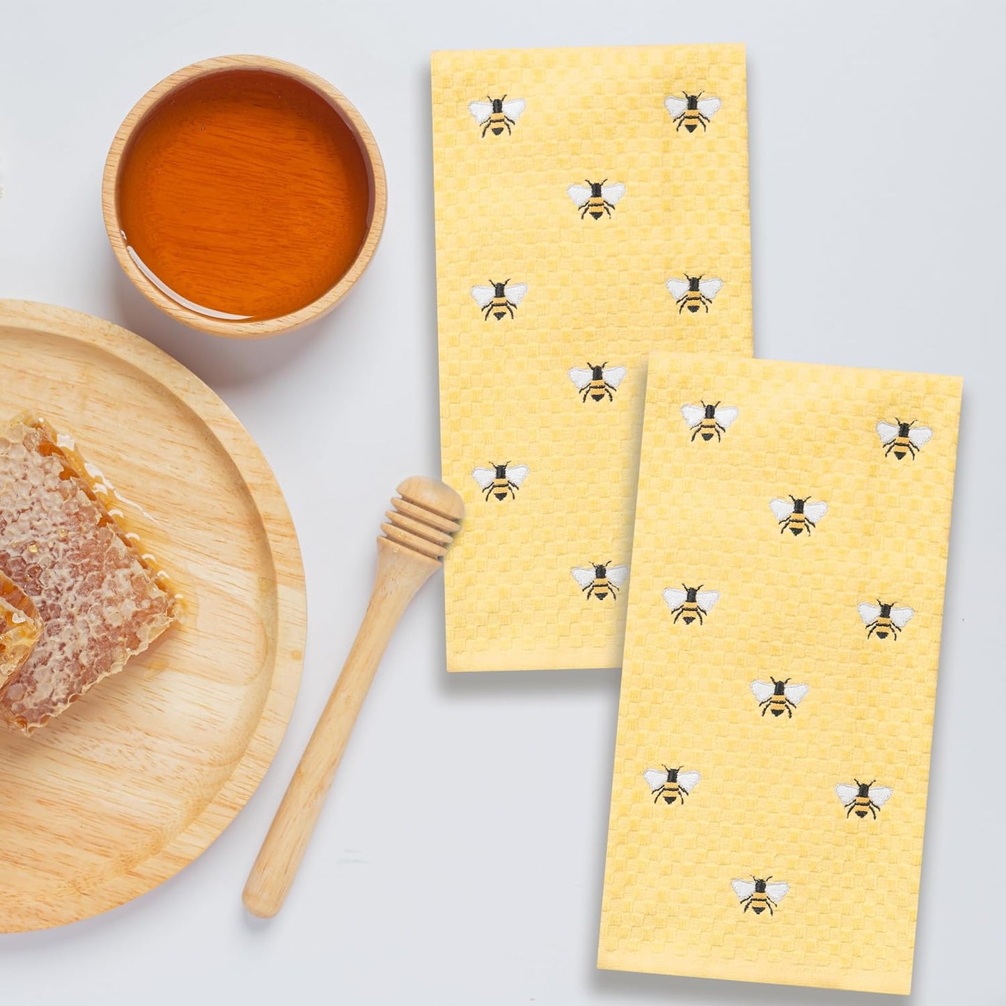 Spring Hand Towels 2 Pack - Allover Bee Yellow Dish Towels Set, 100% Cotton, Yellow Spring Tea Towels, Absorbent & Machine Washable