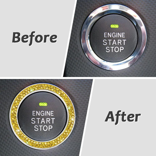 Bling Car Crystal Rhinestone Ring Emblem Sticker, Car Interior Decoration, Bling Car Accessories for Women, Push to Start Button, Key Ignition Starter & Knob Ring Yellow