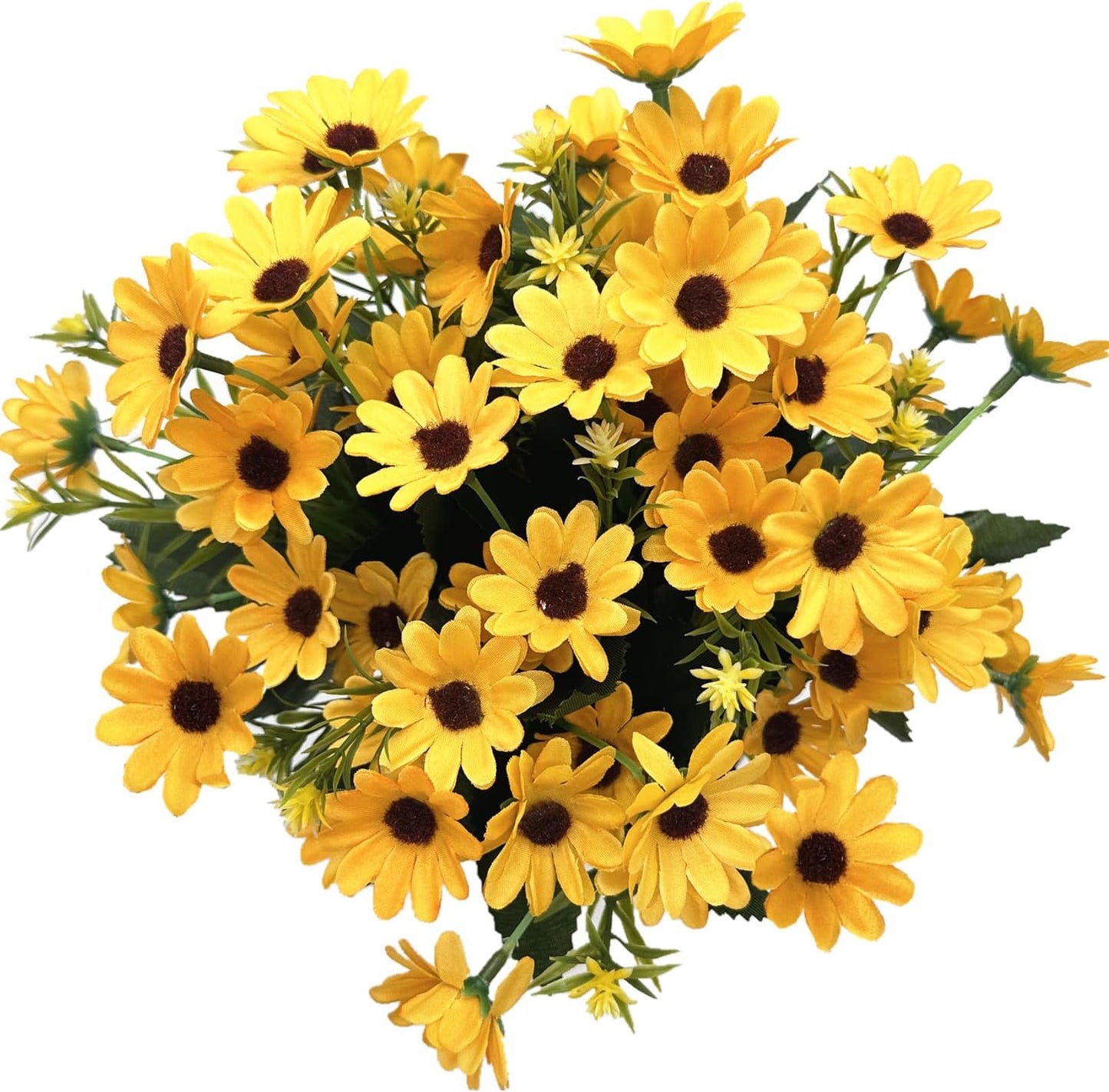 Yellow Daisy Artificial Flowers Bunches, Silk Realistic Wildflowers Bouquet Plastic Greenery Plants Bushes Mini Daisies Flower for Outdoor Indoor Home Garden Party Verandah Summer Decoration 4 Pack