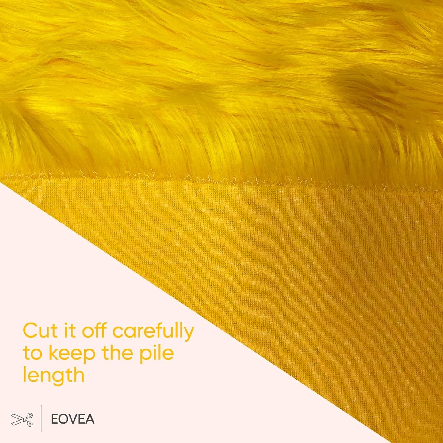 EOVEA Shaggy Faux Fur Fabric by The Yard – 60" Wide | Soft Furry Plush Fabric | Long Pile | Fluffy Craft Fake Fur for DIY, Cosplay, Costumes, Sewing, Apparel,Decorations(Yellow, Half Yard)