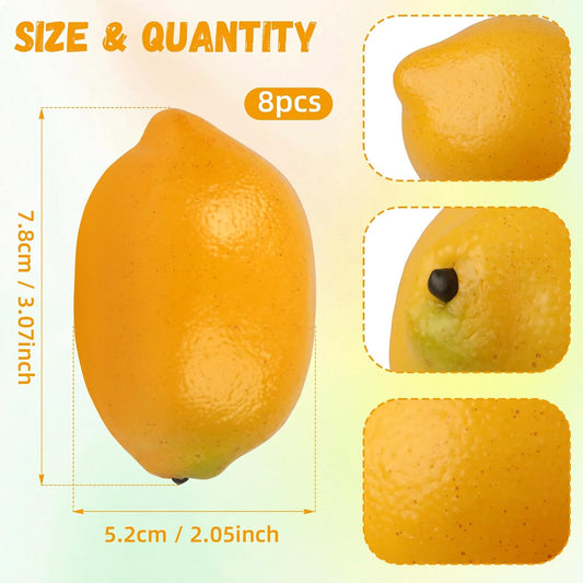 8pcs High Grade Fake Yellow Lemon Decoration Artificial Lemons Realistic Fruit Simulation for Home Party Holiday Christmas Display