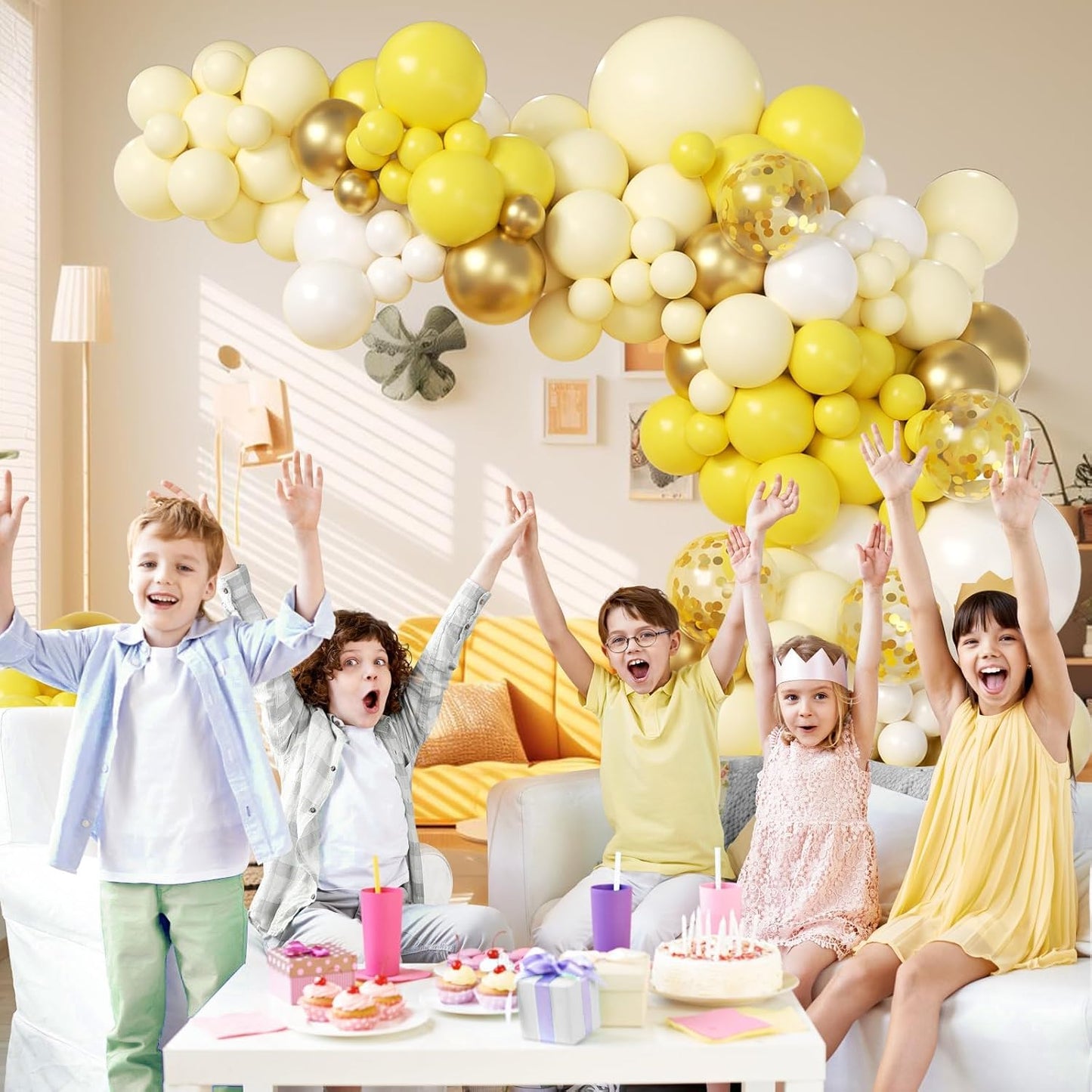 Yellow Bee Balloon Arch Kit with Gold Confetti Yellow and White Balloons | Wedding, Baby Shower, Birthday Decorations