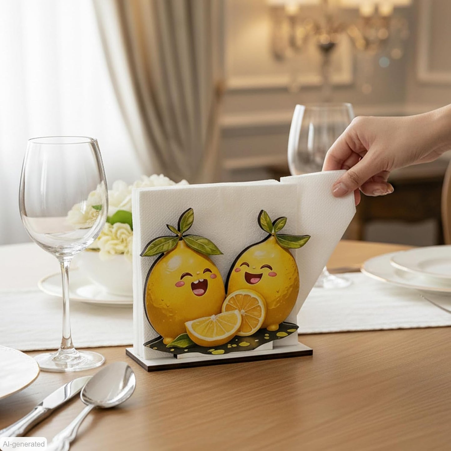 Lemon Style Wooden Napkin Holder - Dinner Napkin Dispenser for Table, Kitchen, Bar, and Restaurant