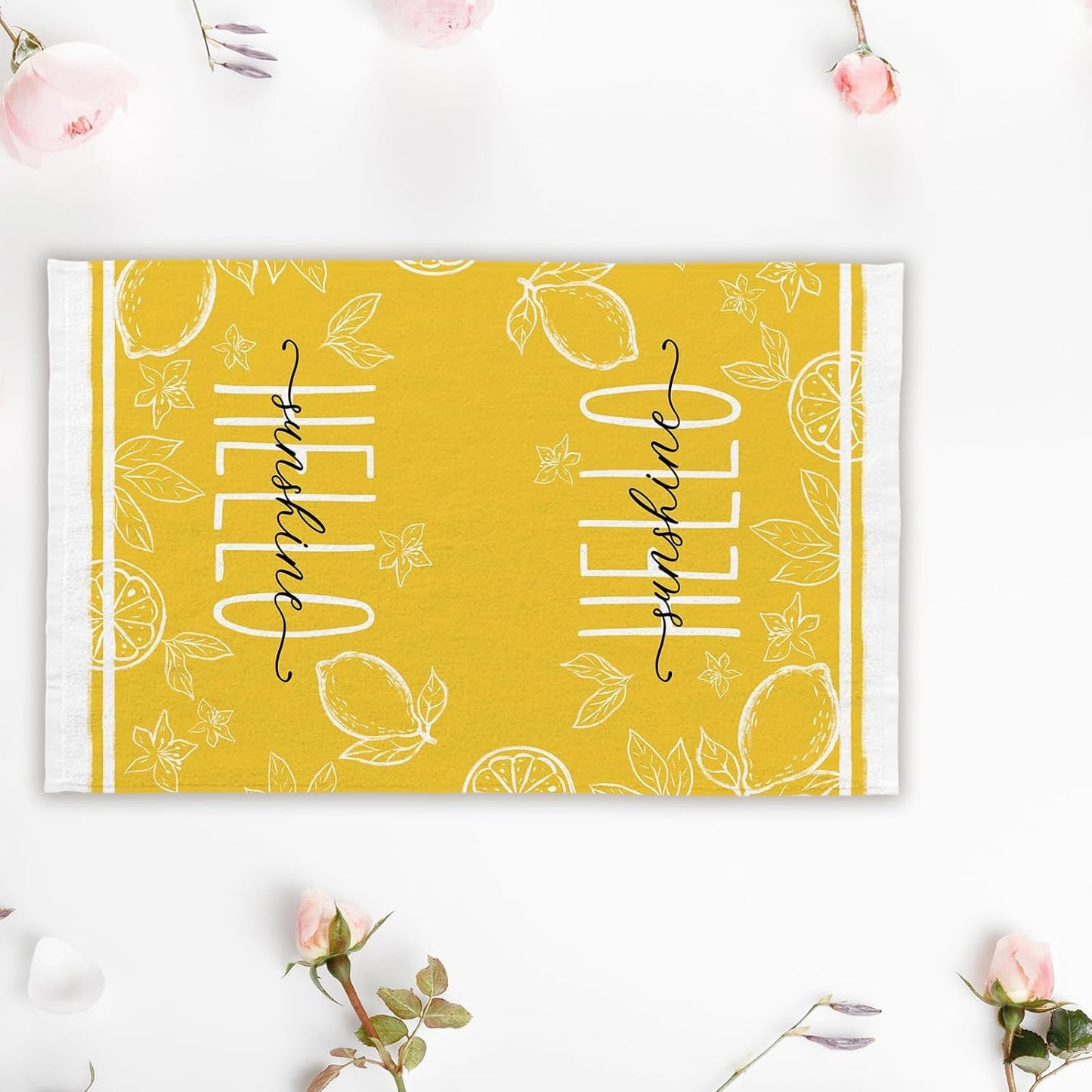 Summer Hydrangeas Lemons Kitchen Towels, Hello Sunshine Dish Towels Set of 2, Blue Amalfi Coas Farmhouse 18 x 26 Inch Hand Towel Quick Drying Dishcloth Decor for Kitchen Bathroom Home