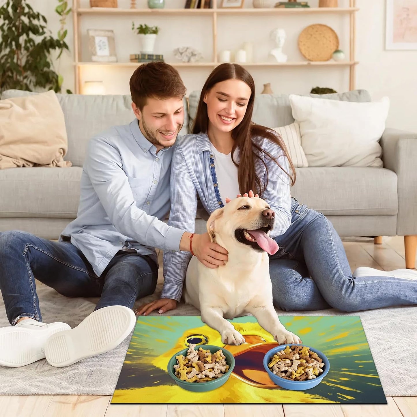 Dog Food Mat Yellow Duck Absorbent Dog Cat Bowl Mat for Food and Water Pet Feeding Dispenser Mat for Dogs Cats Pet Supplies 12" x 20"