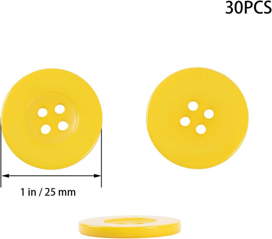 30PCS 1 Inch (25mm) Yellow Round 4-Hole Resin Buttons for Sewing β Flatback Craft Buttons for Clothes, Shirt, Coat, Jacket, Pants, Uniform, DIY Projects β 18 Colors Available