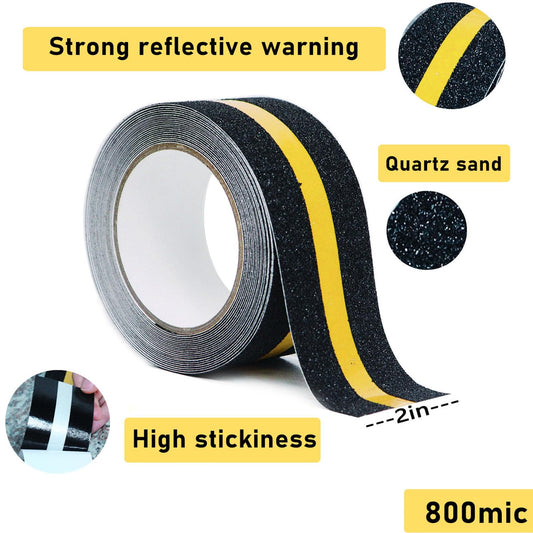 2" x 16.5FT Anti Slip Tape with Reflective Stripe,Premium Grip Tape Non Slip Stair Treads Tape,Non Skid Tape, High Traction Adhesive for Stairs Step Black/Yellow
