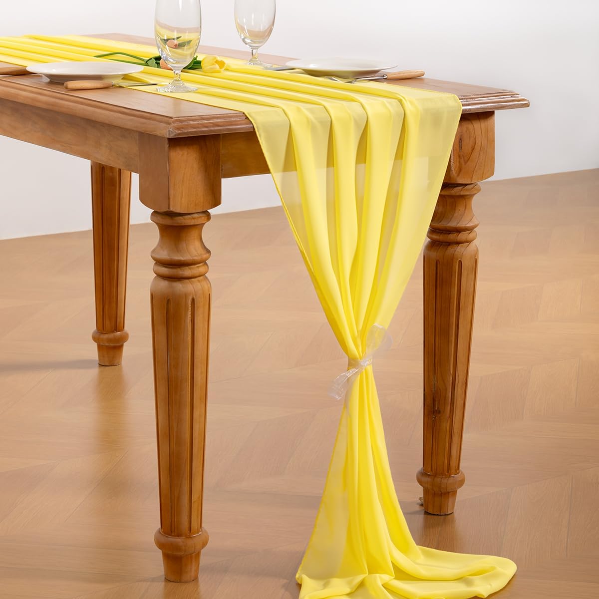 Yellow Chiffon Table Runner Summer Boho Wedding Birthday Party Decor | 14ft 29x120 Inches Rustic Farmhouse Centerpiece Runner Sheer Bridal Baby Shower Anniversary Holiday Home Decorations