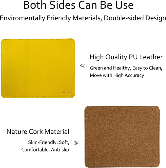 PU Leather Mouse Pad with Stitched Edge, Wood Mousepad, Waterproof Gaming Mouse Pad Mat for Computers, Laptop, Office & Home, 10.2" x 8.3", 1 Pack (Yellow)