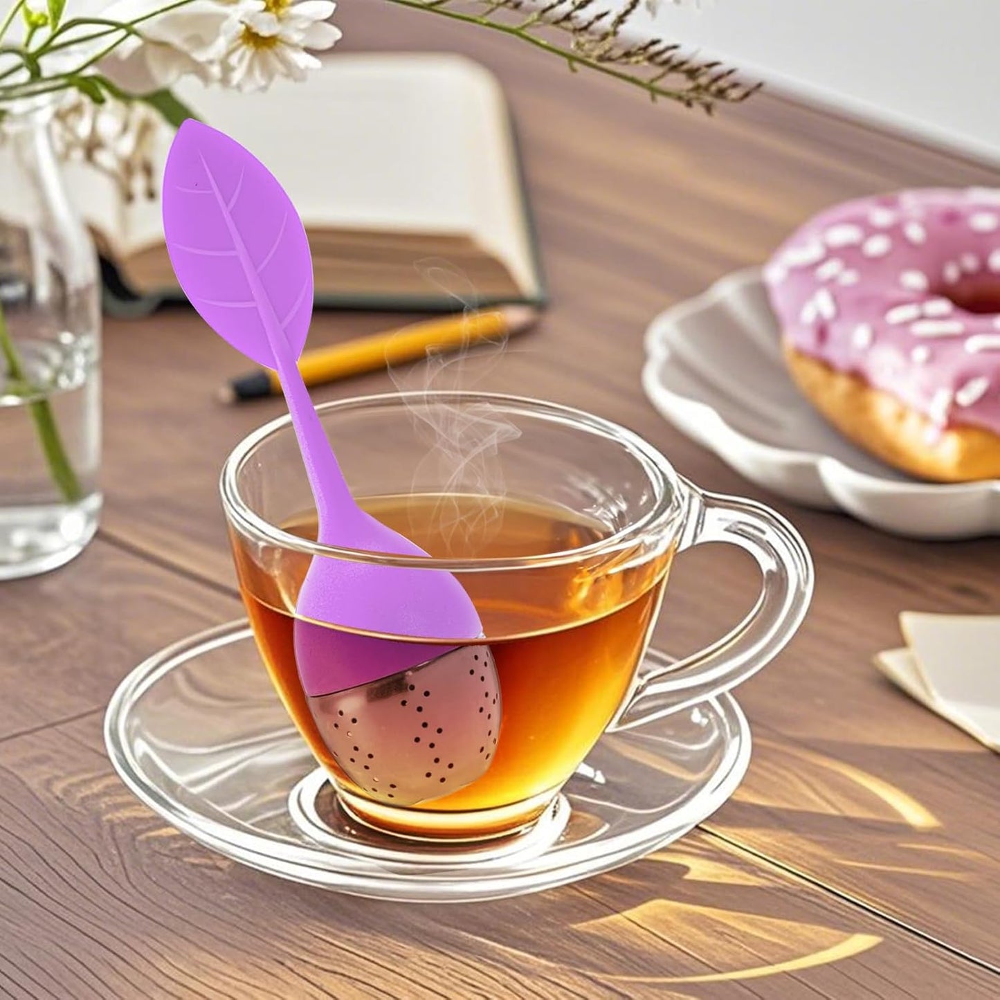7 Pack Silicone Tea Infuser, Cute Loose Leaf Tea Steeper, Fine Mesh Tea Strainer with Drip Tray, Stainless Steel Tea Filter Ball Tea Diffuser Steeper for Cup Mug