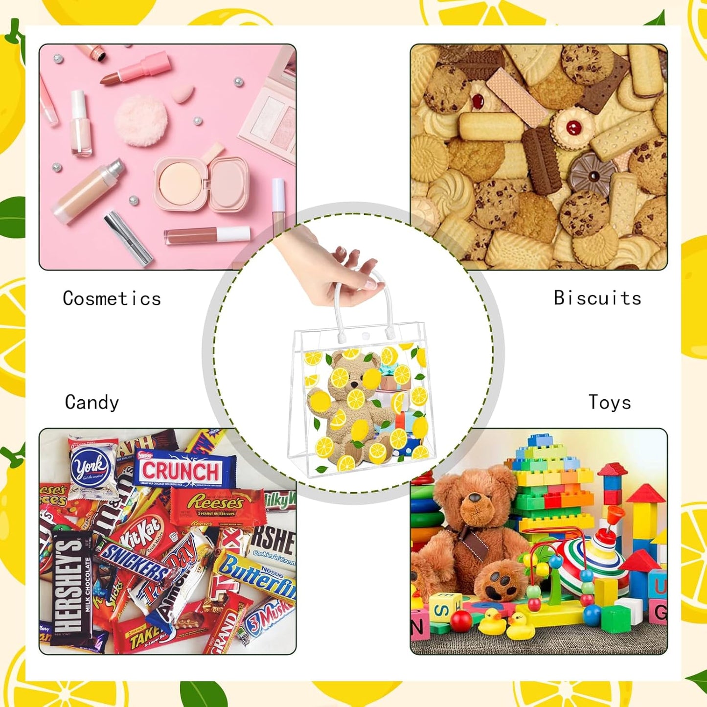 24Pcs Lemon Gift Bags, Lemon Clear PVC Goodie Bags with Handles Lemonade Themed Party Favor Bag Candy Snack Treat Bag for Baby Shower Decorations Wedding Birthday Summer Tea Party Supplies