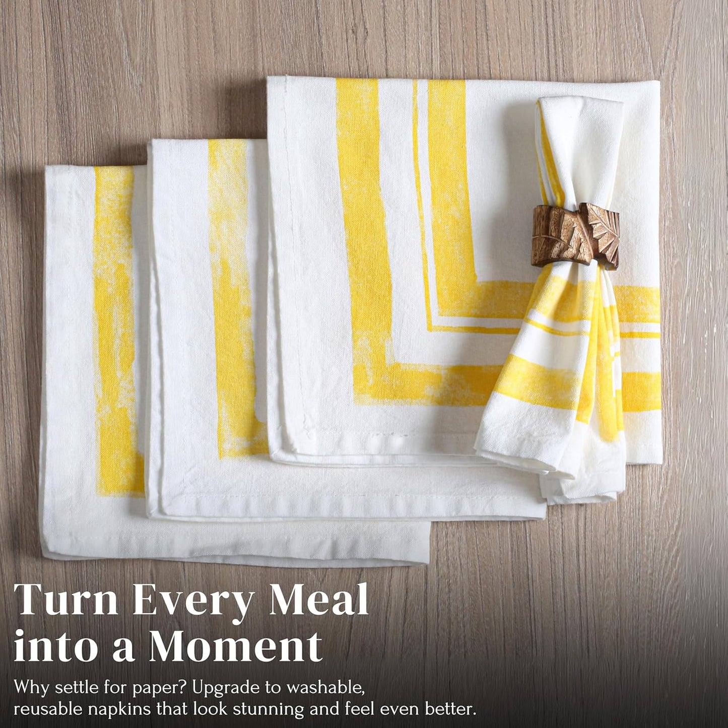 Cloth Dinner Napkins Set of 12 Yellow, 18x18 Inches - Spring Frame Border Napkins for Easter Basket Decor Farmhouse Wedding, Parties, Washable Cotton Durable Table Linen for Everyday Use
