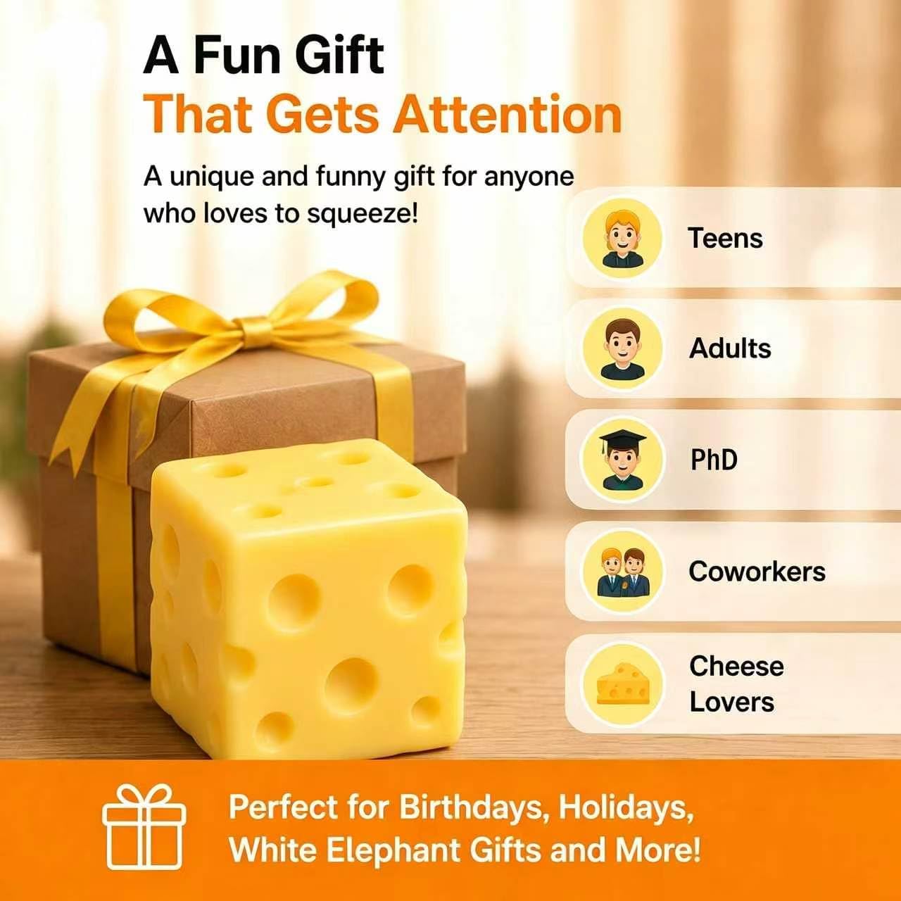 Cheese Squishy,Slow Rising Squishy Stress Relief Fidget Toy | cheese Style,for Adults,Suitable for Office Workers to Release Stress and Negative Emotions. 1 Piece