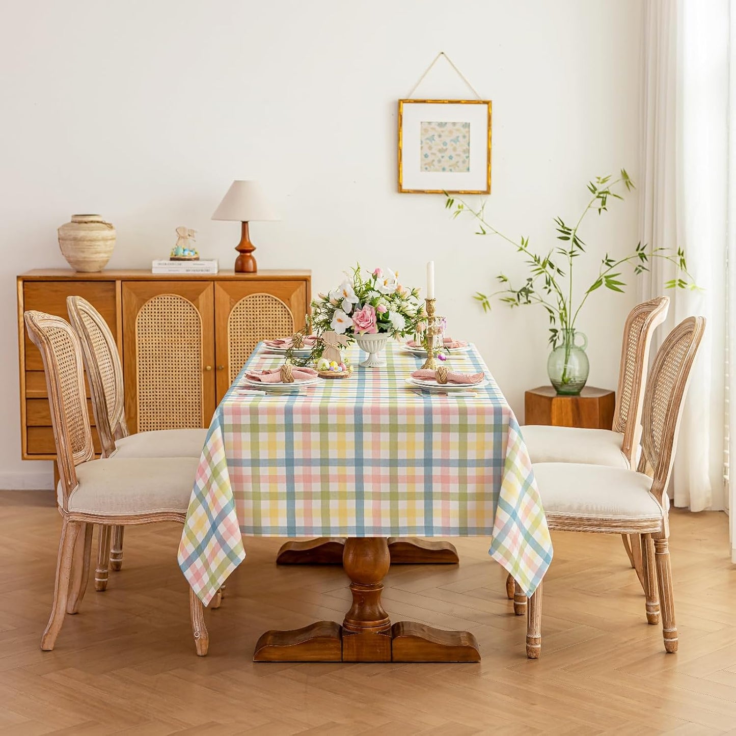 Easter Gingham Tablecloth, Rectangle Table Cloth 52x70 Inches Buffalo Checkered Table Cover for Mothers Day Spring Summer,Dining Tablecloths for Picnic/Party/Birthday