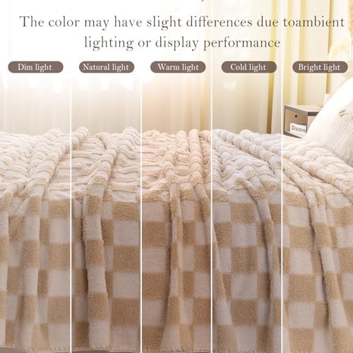 Checkered Blanket, 3D Soft Cozy Lightweight Throw Small Size, Machine Washable Blankets,Checkerboard-Cream Yellow 40" x 50"