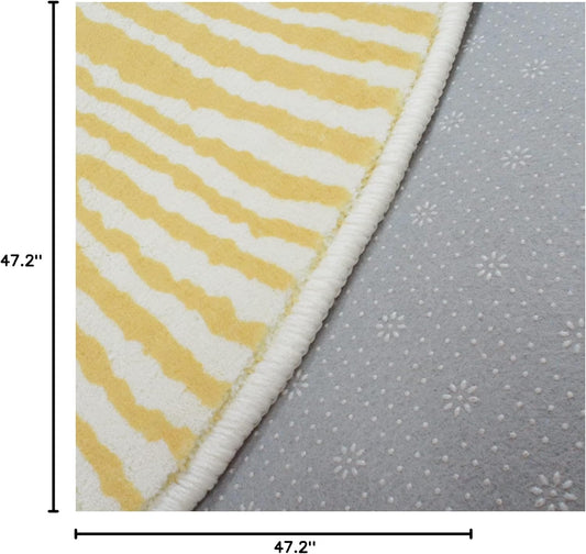 Modern Area Rug - Abstract Geometric Design, 4ft Round, Nonslip, Washable, Suitable for Bedroom, Kids, Living Room, Indoor/Outdoor, Yellow