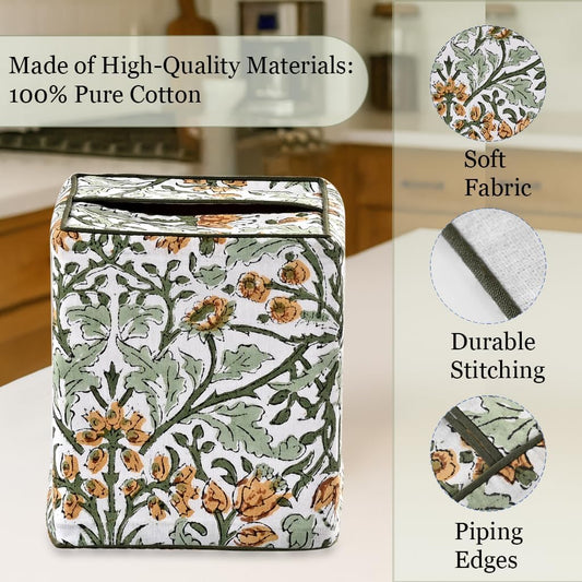 Goldenrod Yellow Block Print Tissue Box Cover – Handmade Cotton Fabric Tissue Holder for Home Bedroom Living Room Bathroom Vanity Car Nightstand Office Kitchen – Decorative Square Napkin Holder
