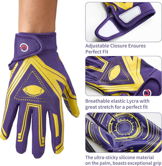 Youth Football Gloves Ultra-Sticky Receiver Gloves for Kids, for Boys/Girls