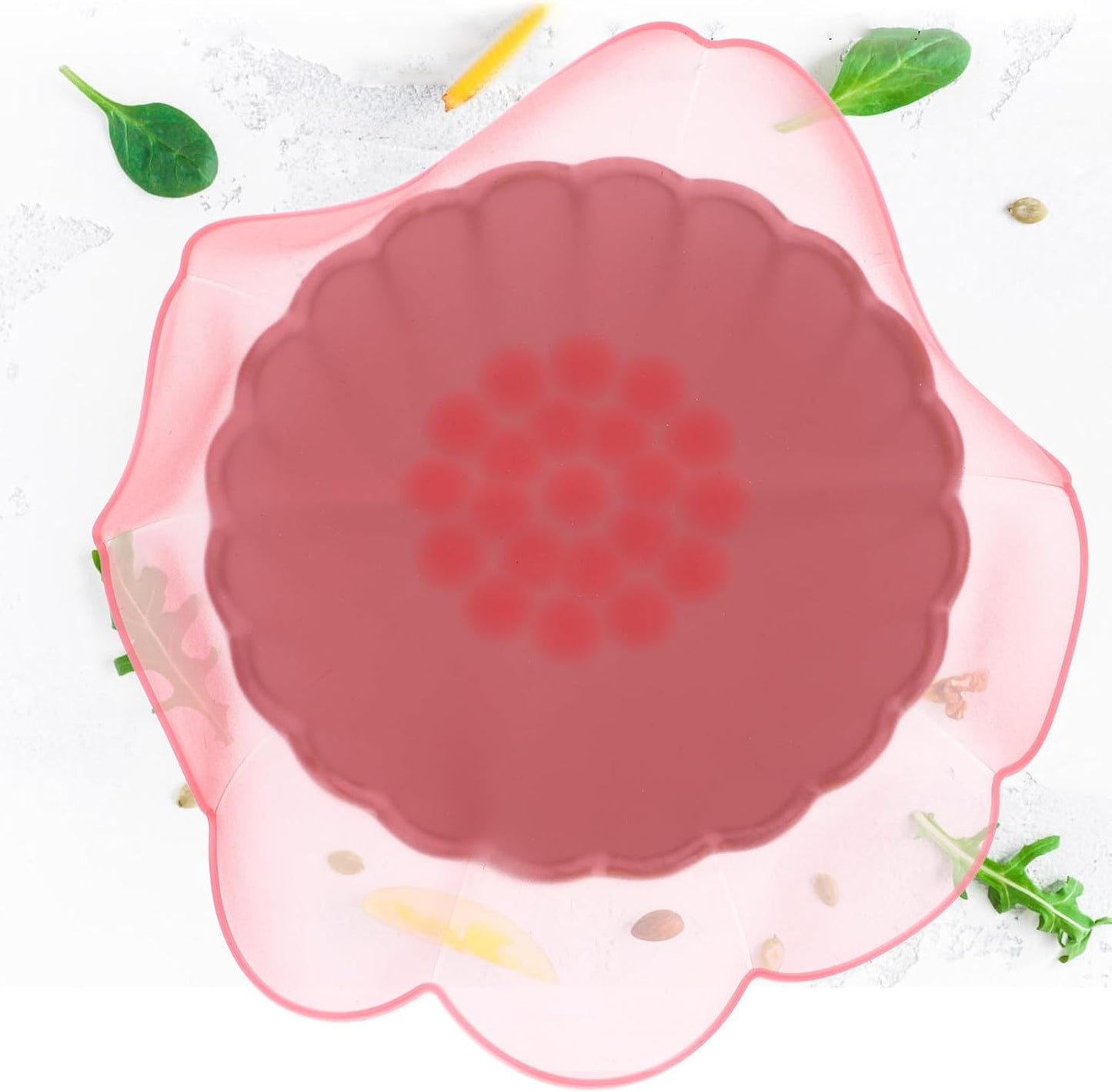 4pcs Silicone Stretch Lids Reusable Food Storage Covers for Bowls Kitchen Fruit Bowl Seal Wraps in Rose Red, Light Pink, Yellow, Green