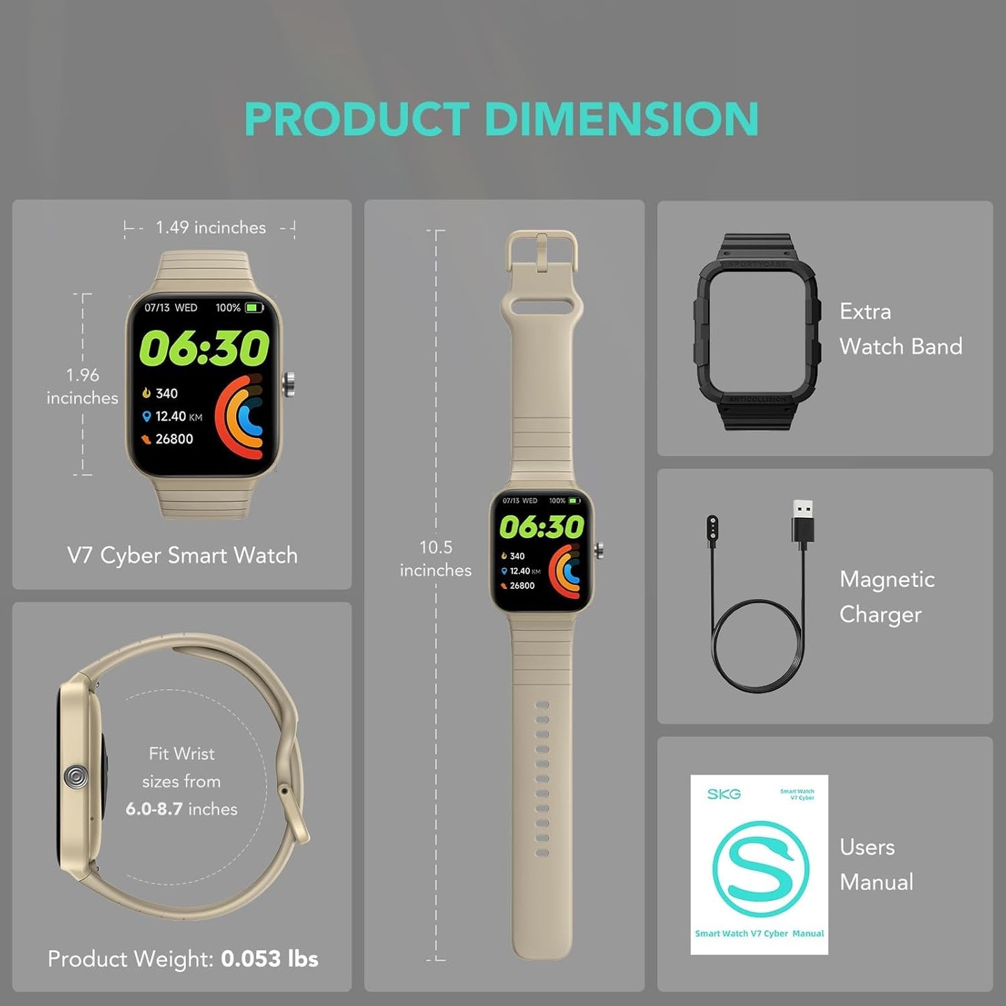 Smart Watch for Women Men (Answer/Make Call), Alexa Built-in, Extra Black Band, IP68 Smartwatch for Android iPhone, 100+ Sport 1.8" Fitness Tracker with Heart Rate SpO2 Monitor, V7 Cyber Beige