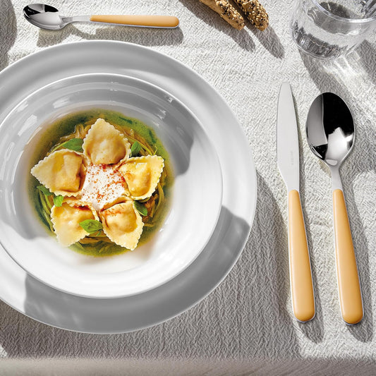 24 Piece Stainless Steel Cutlery Set, White, "POP" (Mustard Yellow)