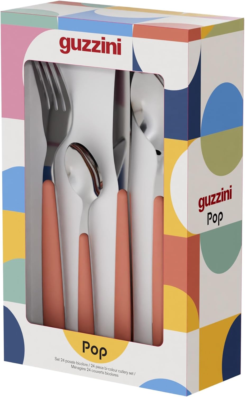 24 Piece Stainless Steel Cutlery Set, White, "POP" (Mustard Yellow)
