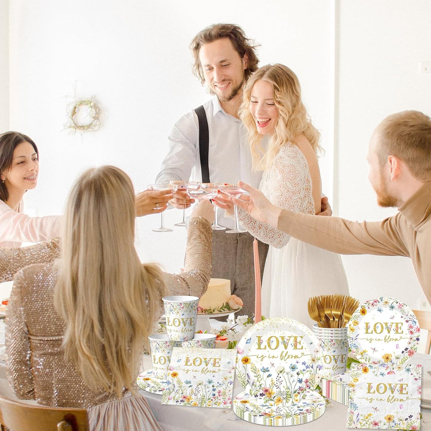 Love is in Bloom Bridal Shower Decoration-144Pcs Floral Paper Plates and Napkins Kit for Wedding,Engagement Party
