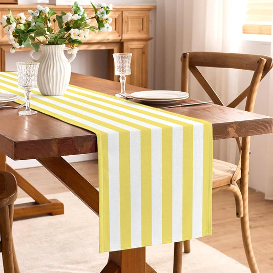Yellow and White Cabana Striped Table Runner Birthday Party Decoration Baby Shower Dining Room Home Kitchen Table Decor (Yellow, 13" x 72")