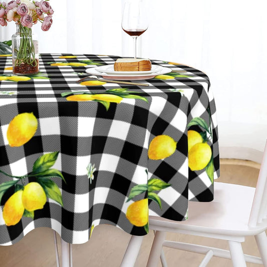 Lemon Tablecloth Washable Reusable Anti-Wrinkle Round Tablecloth 60 Inch for Home Parties Indoor Dinner and Outdoor Picnic Kitchen Dining Decor