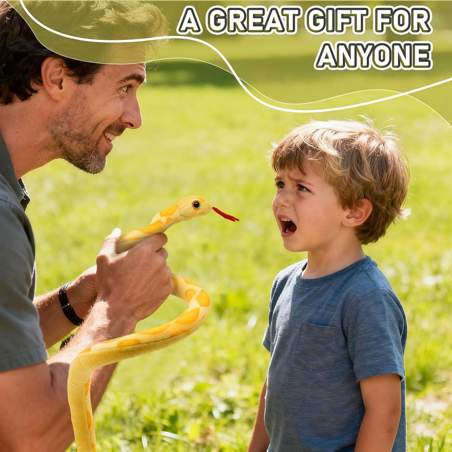 3.6 ft Long Lifelike Snake Stuffed Animal Toys - Funny Prank Props (Yellow) | Realistic Python Plush Doll, Cuddly Soft Plushie, Gag Gifts for Kids & Adult, Birthday, Christmas, Halloween Decor