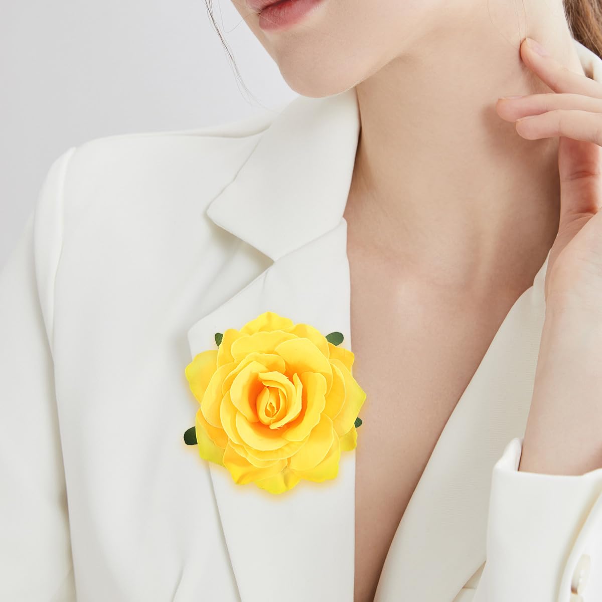 Yellow Rose Brooches Flower Hair Clips for Women | Brooches and Pins | Hair Accessories | Valentines Hair Clips, Wedding Hair Accessories for Women |Lapel Pin