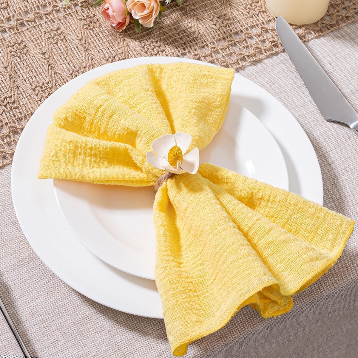 Yellow Cloth Napkins Set of 10 Linen Summer Table Napkins Cloth Bulk Washable Table Napkins 16.5"×16.5" for Wedding Party Baby Bridal Shower Birthday Table Decorations