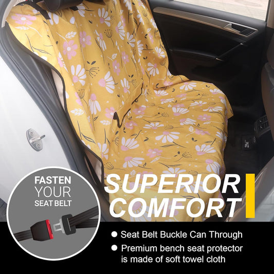 Back Seat Cover for Car Trucks Van SUV Jeep,Waterproof Rear Bench Towel Seat Covers for Dogs and Kids,Automotive Backseat Protector (Chamomile and Yellow)