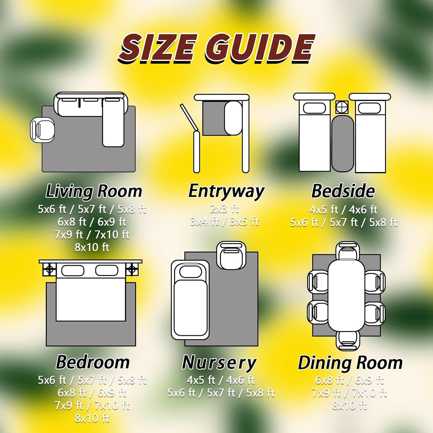 Lemon Rug 3x5 - Fruit Farmhouse Country Kitchen Rugs for Bedroom Non Slip Low Pile Machine Washable Area Rugs for Living Room Kitchen, Lemon Carpet House Decor & Gifts
