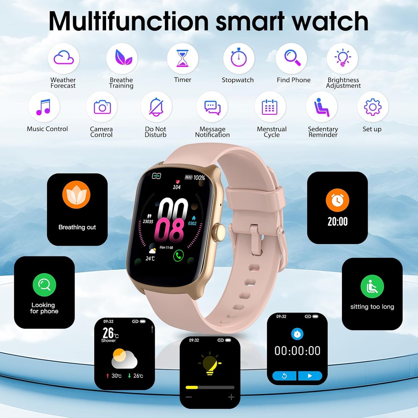 Smart Watch for Men Women, 1.95" HD Smartwatch (Dial/Answer Calls) | Heart Rate/Sleep Monitor Fitness Smartwatch, Curved Screen Watches, 112+ Sports Modes Activity Trackers,IP68 Waterproof, Pink