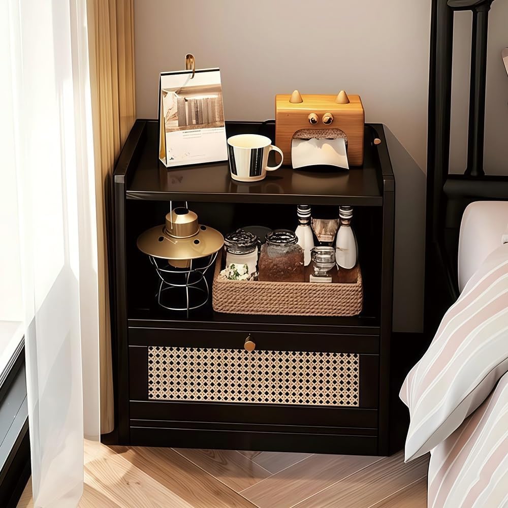 Modern Bedside Table with Storage, Compact Nightstand for Bedroom, Space-Saving Side Table with Open Shelf for Bed, Sofa or Small Spaces(Yellow,17.7in)