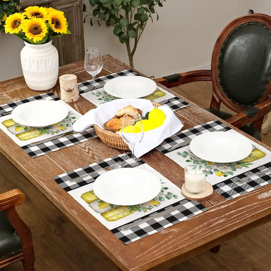 Lemon Summer Placemats 12x18 Inch Set of 4 Black Vase Spring Table Mats Farmhouse Rustic Holiday Kitchen Dining Table Decoration for Indoor Outdoor Dinner Party Décor GP084-18