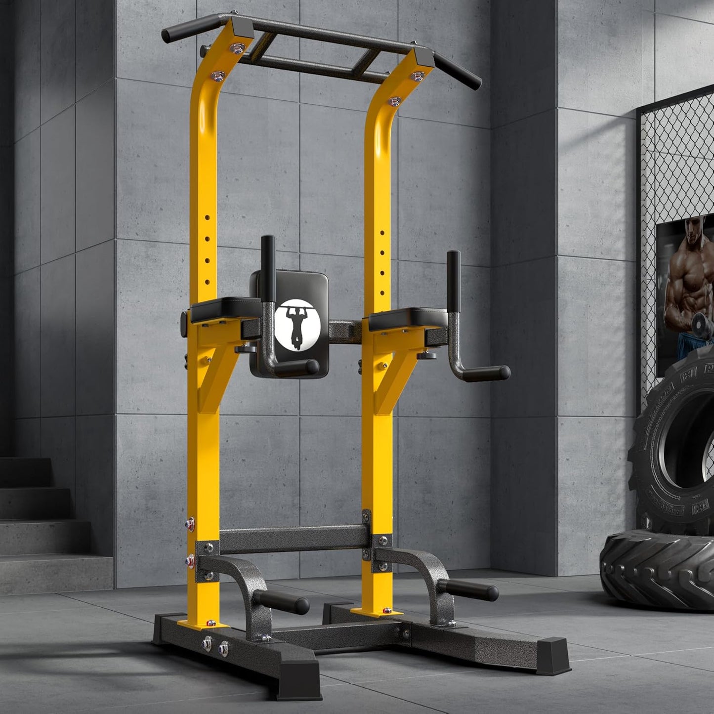 Multi-Function Power Tower Pull Up Bar Station Pull Up Dip Station for Home Gym, 10-Level Adjustable Height Pull Up Bar Stand Dip Bar Strength Training Workout Equipment