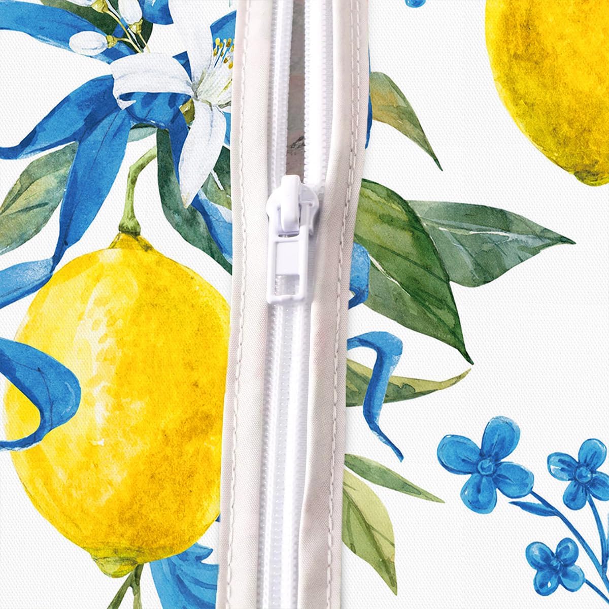 Lemon Outdoor Tablecloth with Umbrella Hole and Zipper Rectangle 52x70 Inch Waterproof Italian Lemons Flower Zippered Table Cloth, Washable Table Cover for Summer/Patio/Picnic/Camping, Blue