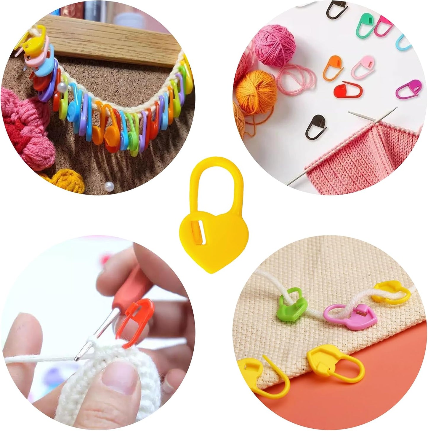 500PCS Plastic Crochet Stitch Markers, Heart Shape Locking Needle Clips for Knitting Sewing Handmade Projects DIY Craft Supplies, Knitting Stitch Counter Needle Pin (Yellow)