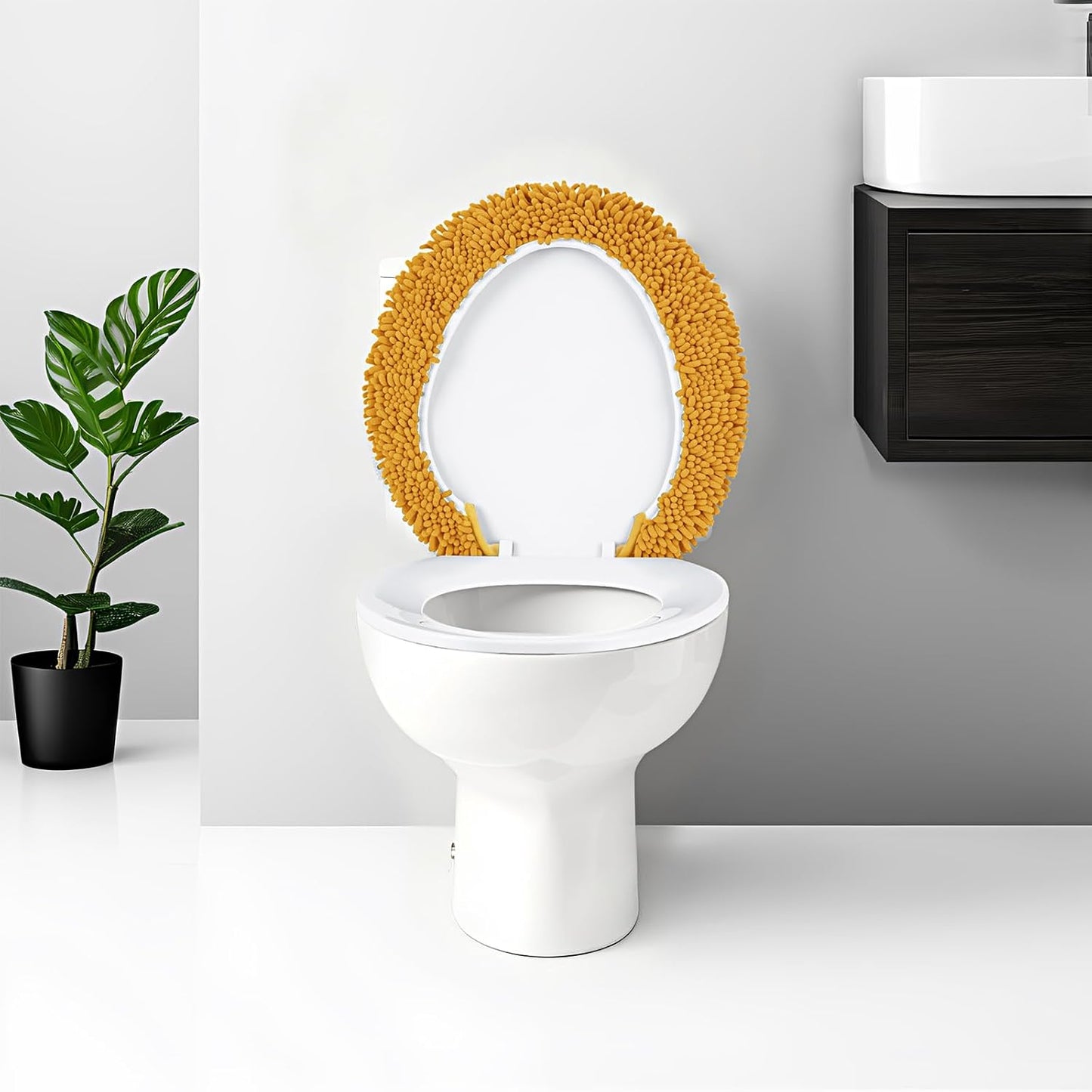Soft Chenille Toilet Lid Cover 19.5L x 18.5W Machine Washable Toilet Seat Cover Adjustable Rubber Backing Fits Most Round Elongated and Oblong Lids