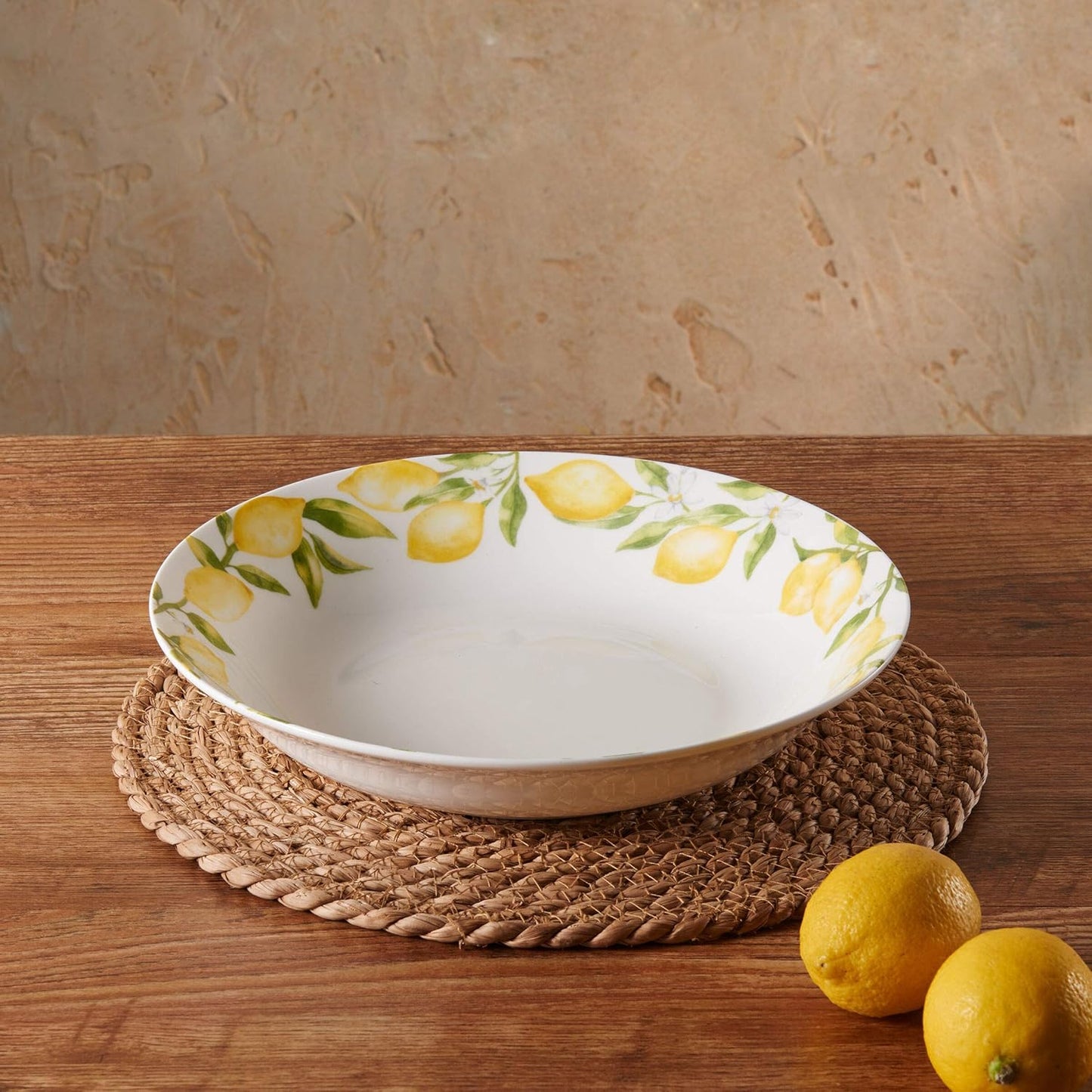 Lemons Bone China Lightweight Chip Resistant Serving Bowl, 10-Inch, Multicolored