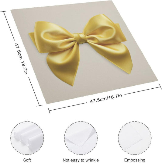 Yellow Christmas Bow Cloth Napkins Set of 6, Square Premium Reusable Washable Polyester Table Linen Napkin for Dinner Party