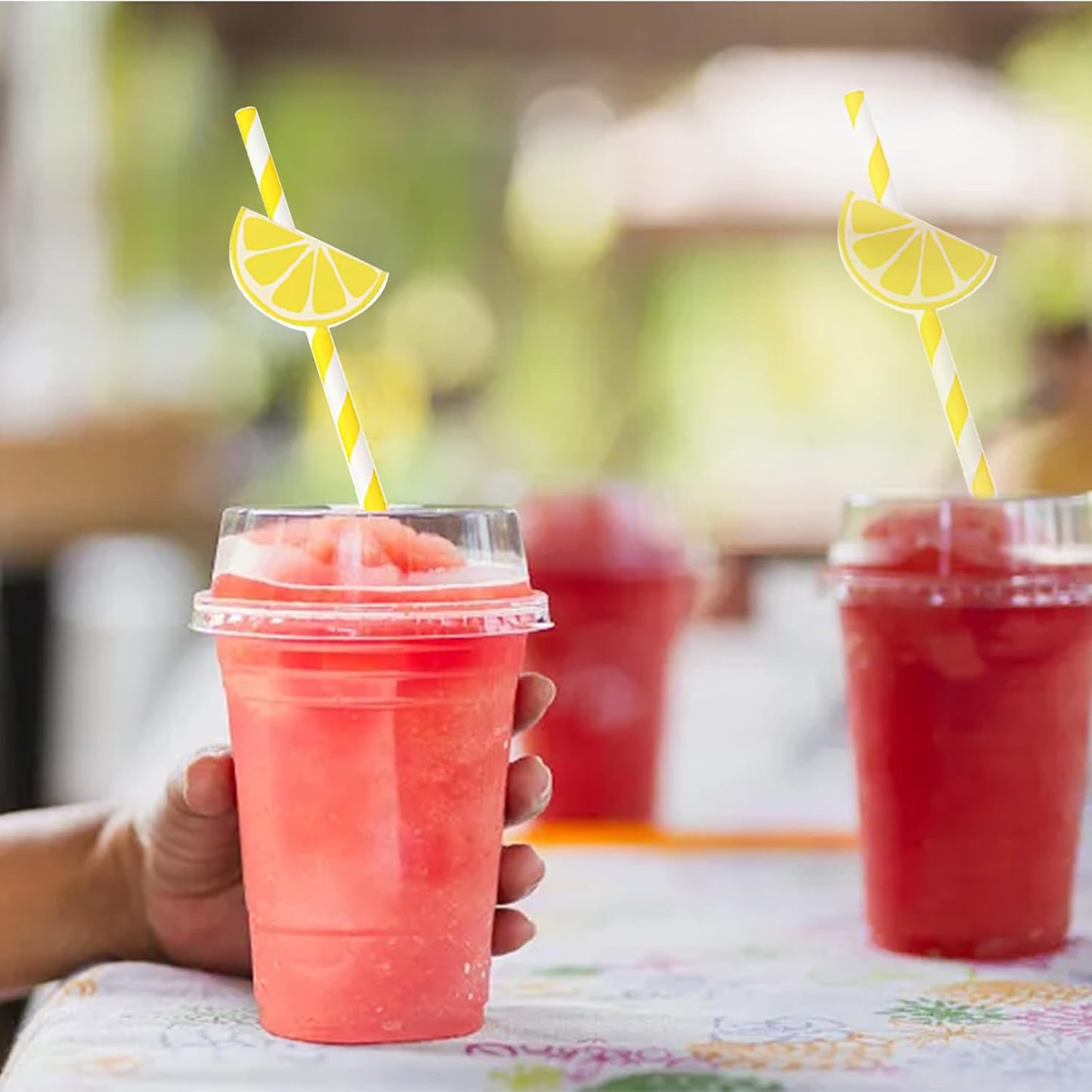 60 Pcs Lemon Paper Straws Disposable Cocktail Straws for Drinks Striped Straw for Milkshake Lemonade Stand Supplies Decorations Festival Holiday Decor