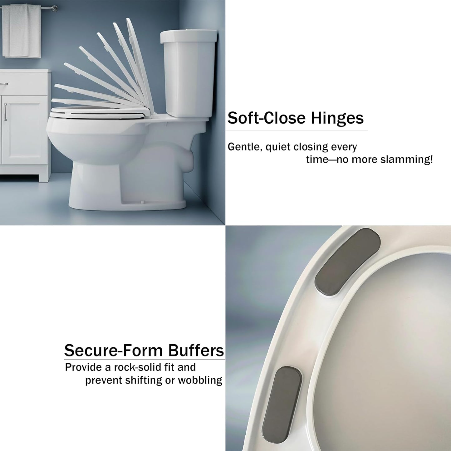 U/D-Shape Toilet Seat Replacement, Soft Close Quiet No Slam, PP Plastic Heavy-Duty Anti-Yellow, Quick Release Easy Install, Fits 16.5”LX13.2“W Medium Round & Elongated Toilets – MinS027