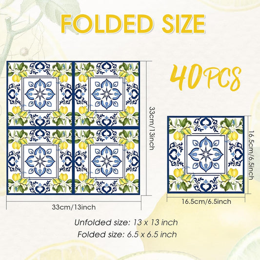 40 Pack Lemons Paper Napkins, 6.5x6.5 Inches Capri Mediterranean Yellow Citrus Floral Disposable Paper Napkins for Summer Decorations, Wedding Bridal Shower Birthday BBQ Party