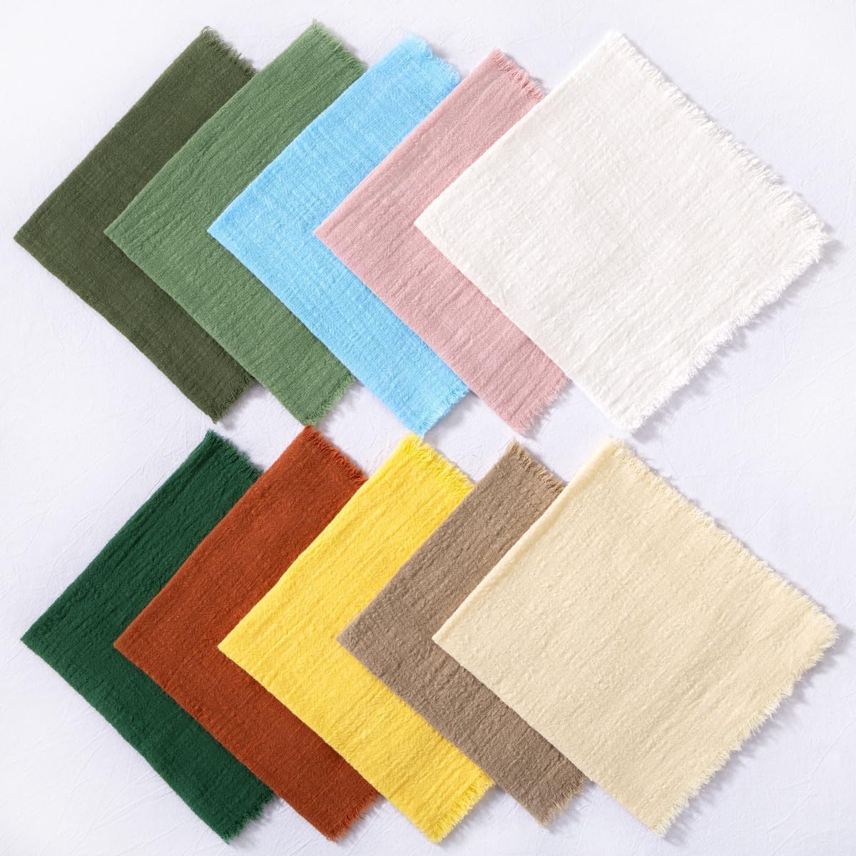 Cloth Napkins with Fringe 6 Pack 17"×17" Boho Cotton Linen Napkins Yellow | Washable Dinner Napkins Rustic Fringed Gauze Napkins Cloth for Wedding Party Bridal Baby Shower Birthday Decor