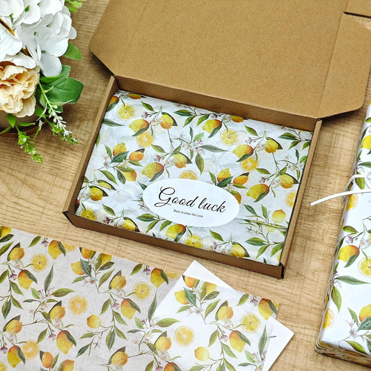 Lemon Print Tissue Paper, 60 Sheets, 20x14 in, Yellow Citrus Floral Pattern Gift Wrapping Paper for Gift Bags, Packaging, DIY Craft for Birthday Baby Shower Wedding Summer Fruit-Themed Party