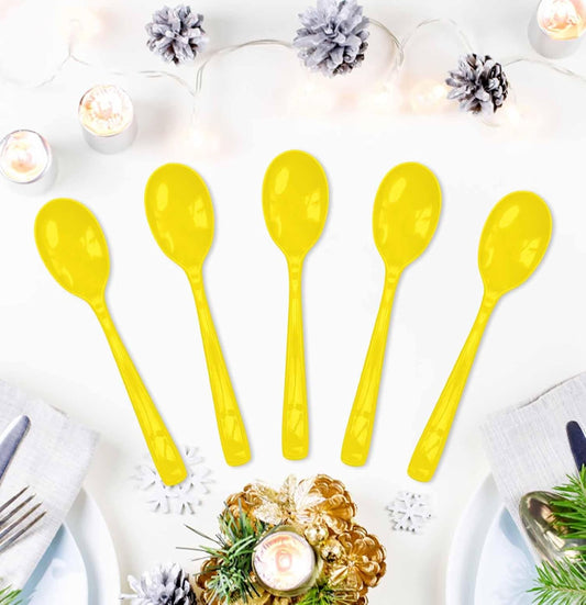 25 PCS Yellow Plastic Spoons Disposable Utensils Heavy Duty Yellow Spoons Disposable Cutlery for Birthday Wedding Baby Shower Bridal Shower Plastic Silverware