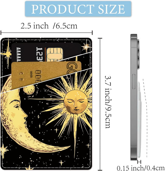 Sun Phone Card Holder Leather Cell Phone Wallet Stick on Adhesive Credit Card Holder Slim Double Pocket Sticker for Back of Phone Case Compatible with Most Phones 3.7 x 2.5 Inch